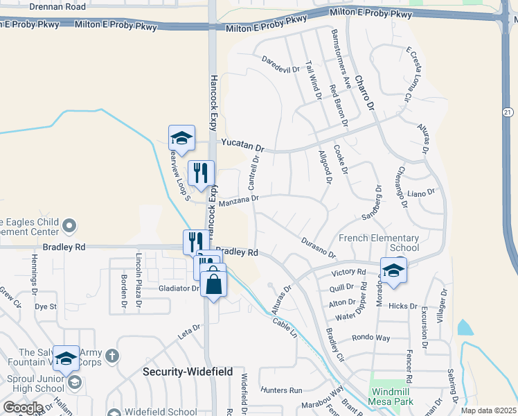 map of restaurants, bars, coffee shops, grocery stores, and more near 4902 Durasno Drive in Colorado Springs