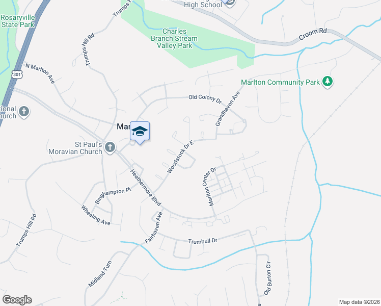 map of restaurants, bars, coffee shops, grocery stores, and more near 12819 Town Center Way in Upper Marlboro