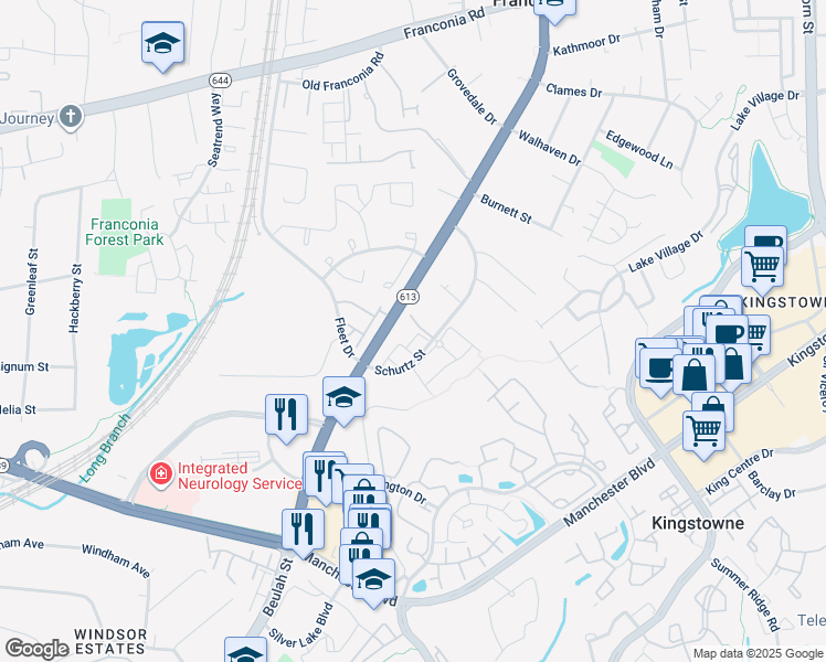 map of restaurants, bars, coffee shops, grocery stores, and more near 6762 Joseph Edgar Court in Alexandria