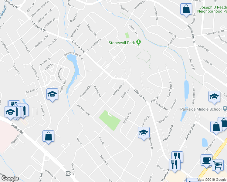 map of restaurants, bars, coffee shops, grocery stores, and more near 9202 Laurelwood Court in Manassas