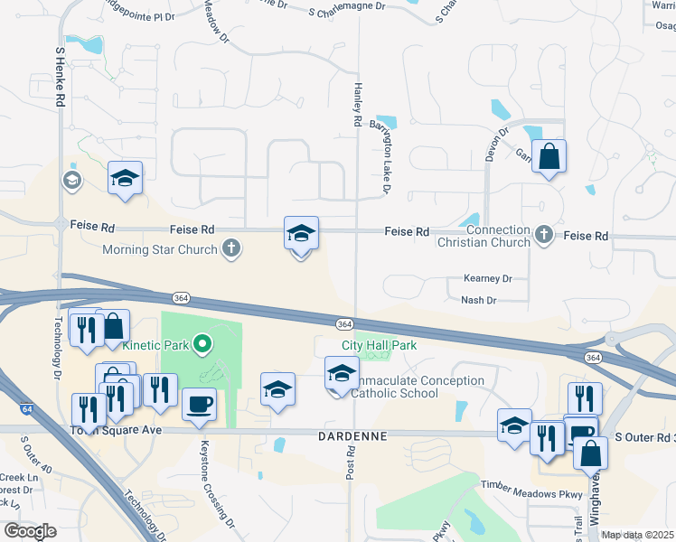 map of restaurants, bars, coffee shops, grocery stores, and more near 1983 Hanley Road in O'Fallon