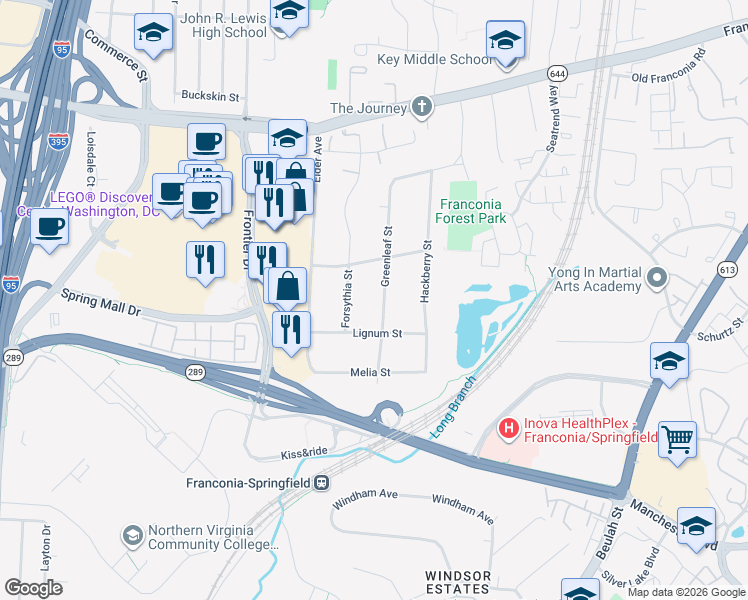 map of restaurants, bars, coffee shops, grocery stores, and more near 6718 Greenleaf Street in Springfield