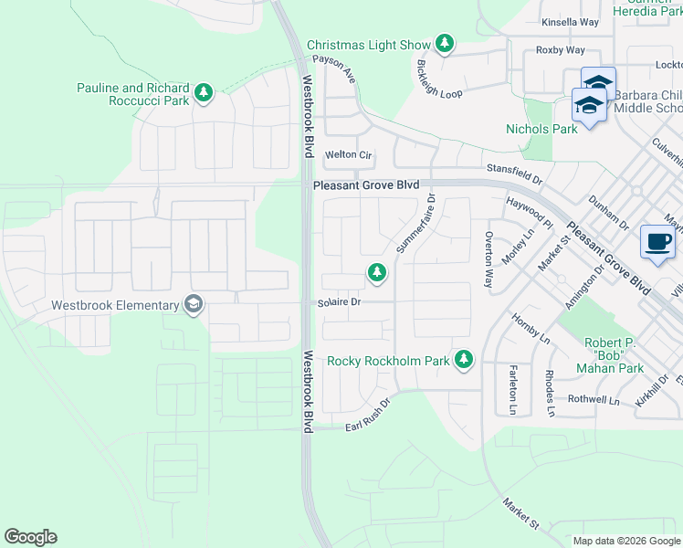 map of restaurants, bars, coffee shops, grocery stores, and more near Hourglass Circle in Roseville