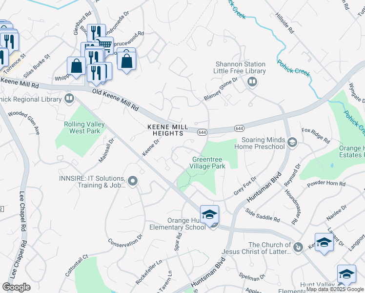 map of restaurants, bars, coffee shops, grocery stores, and more near 9063 Fox Grape Lane in Springfield