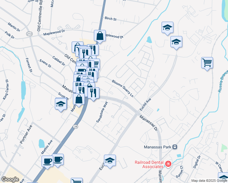 map of restaurants, bars, coffee shops, grocery stores, and more near 8312 Sunnyside Court in Manassas Park