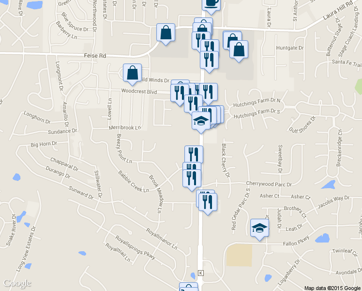 map of restaurants, bars, coffee shops, grocery stores, and more near 2621 Highway K in O'Fallon