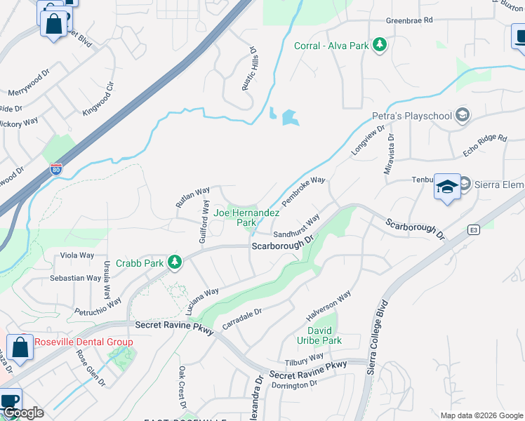 map of restaurants, bars, coffee shops, grocery stores, and more near 6901 Ballantrae Way in Rocklin