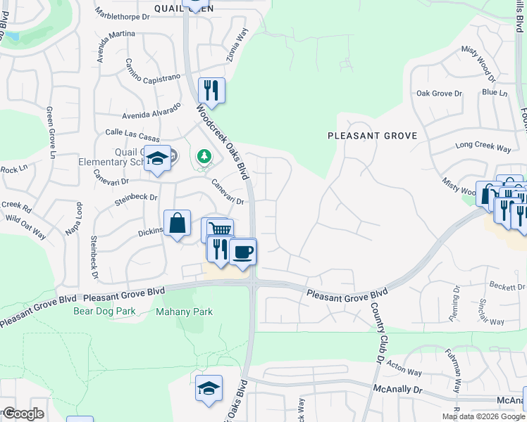 map of restaurants, bars, coffee shops, grocery stores, and more near 708 Pope Court in Roseville