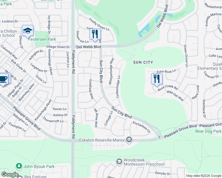 map of restaurants, bars, coffee shops, grocery stores, and more near 4105 Hearthstone Lane in Roseville
