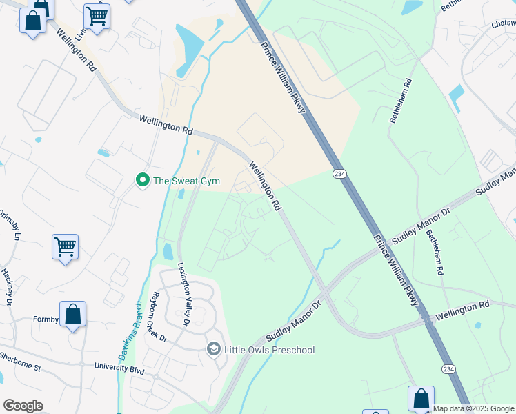 map of restaurants, bars, coffee shops, grocery stores, and more near 11700 Wisteria Pond Way in Manassas