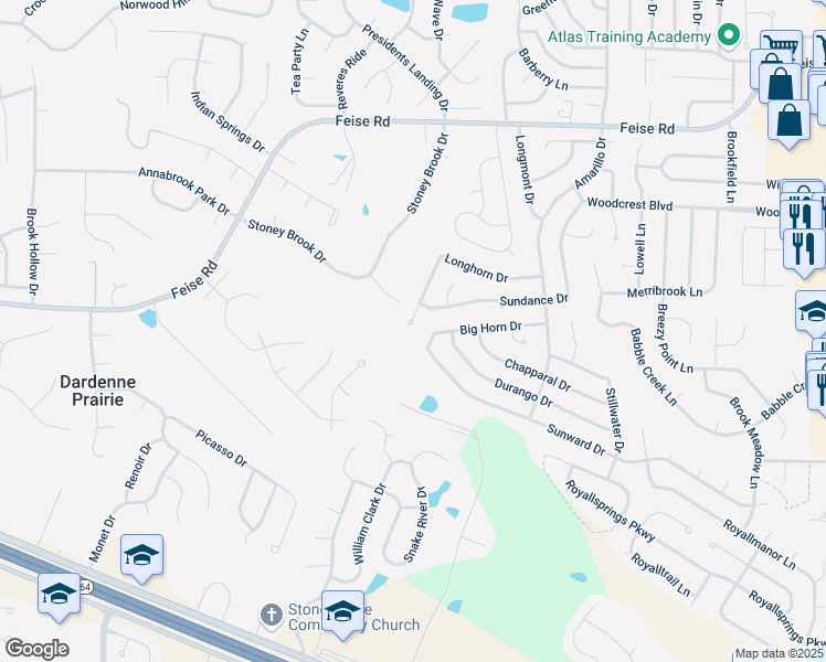 map of restaurants, bars, coffee shops, grocery stores, and more near 724 Longhorn Drive in O'Fallon