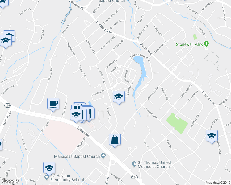 map of restaurants, bars, coffee shops, grocery stores, and more near 9497 Bankhead Drive in Manassas