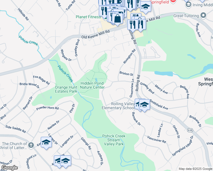 map of restaurants, bars, coffee shops, grocery stores, and more near 6606 Holford Lane in West Springfield