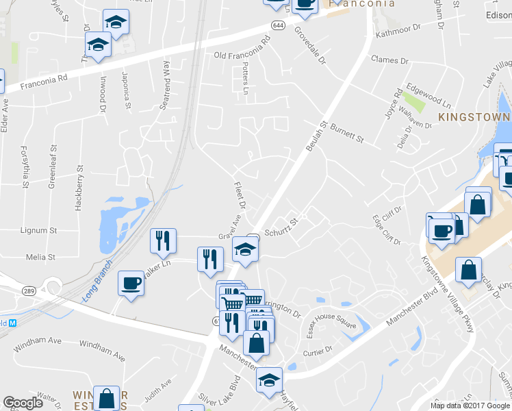 map of restaurants, bars, coffee shops, grocery stores, and more near 6240 Summit Point Court in Alexandria