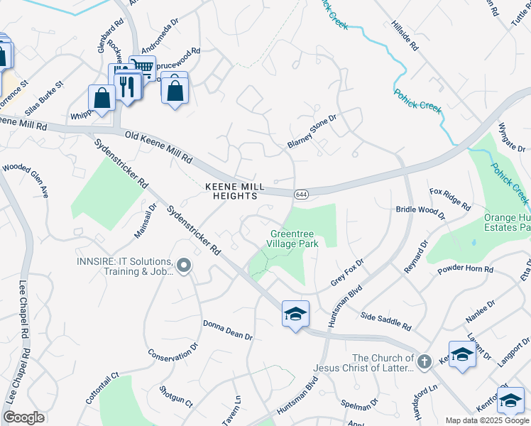 map of restaurants, bars, coffee shops, grocery stores, and more near 9013 Fox Grape Lane in Springfield