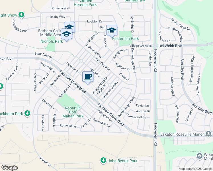 map of restaurants, bars, coffee shops, grocery stores, and more near 3104 Bagby Al in Roseville