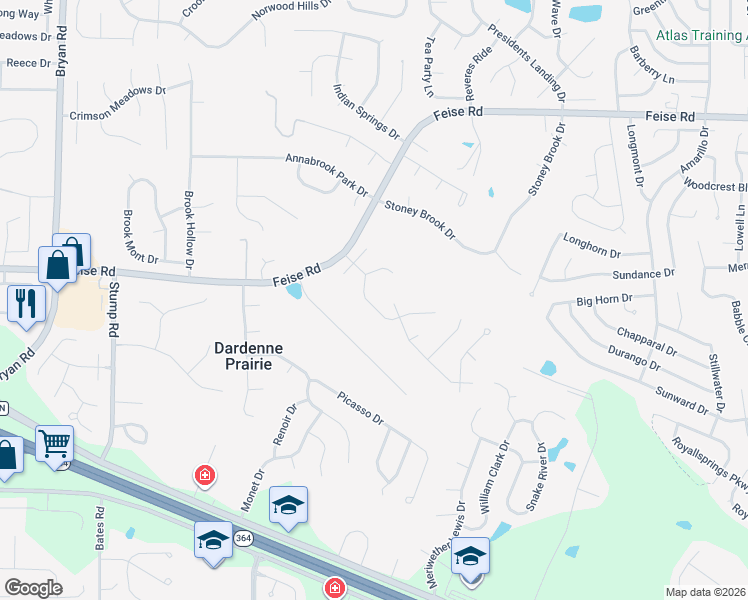 map of restaurants, bars, coffee shops, grocery stores, and more near 1636 Feise Forest Drive in O'Fallon