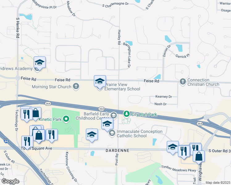 map of restaurants, bars, coffee shops, grocery stores, and more near 1979 Hanley Road in O'Fallon