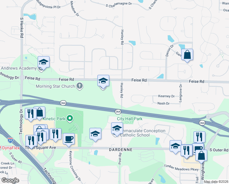 map of restaurants, bars, coffee shops, grocery stores, and more near 1983 Hanley Road in O'Fallon