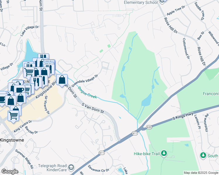 map of restaurants, bars, coffee shops, grocery stores, and more near 5312 Trumpington Court in Alexandria