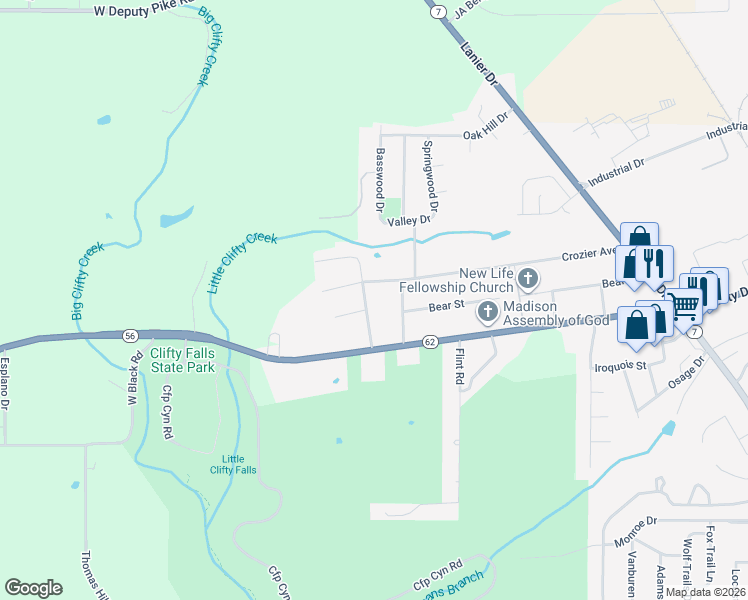 map of restaurants, bars, coffee shops, grocery stores, and more near 2428 Greenhills Drive in Madison