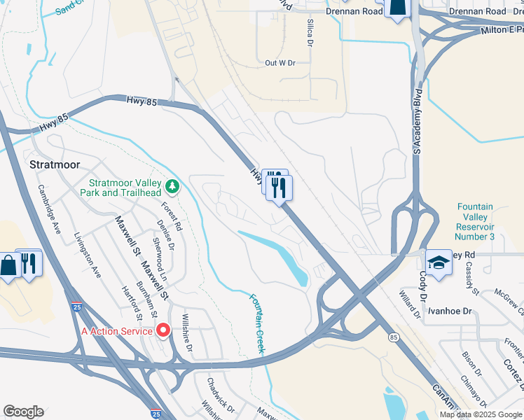 map of restaurants, bars, coffee shops, grocery stores, and more near 3240 Glenarm Road in Colorado Springs