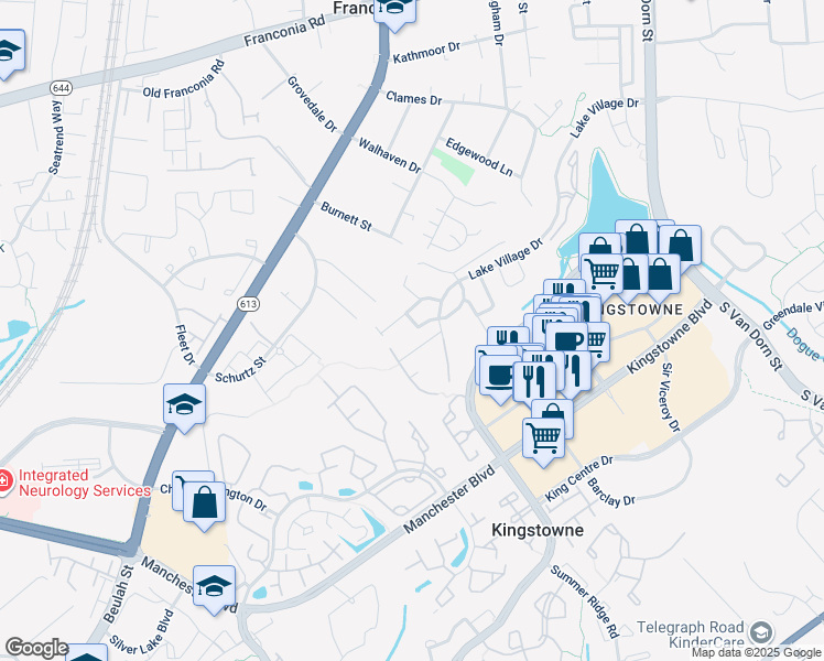 map of restaurants, bars, coffee shops, grocery stores, and more near 6017 Keble Drive in Alexandria