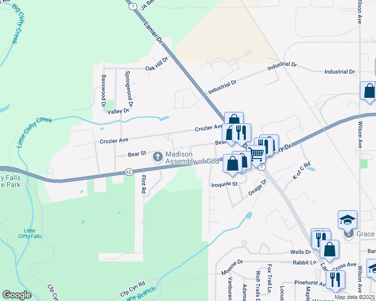 map of restaurants, bars, coffee shops, grocery stores, and more near 1519 Bear Street in Madison