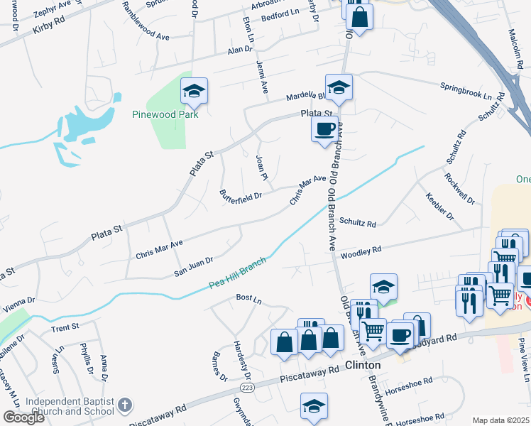 map of restaurants, bars, coffee shops, grocery stores, and more near 5916 Chris Mar Avenue in Clinton