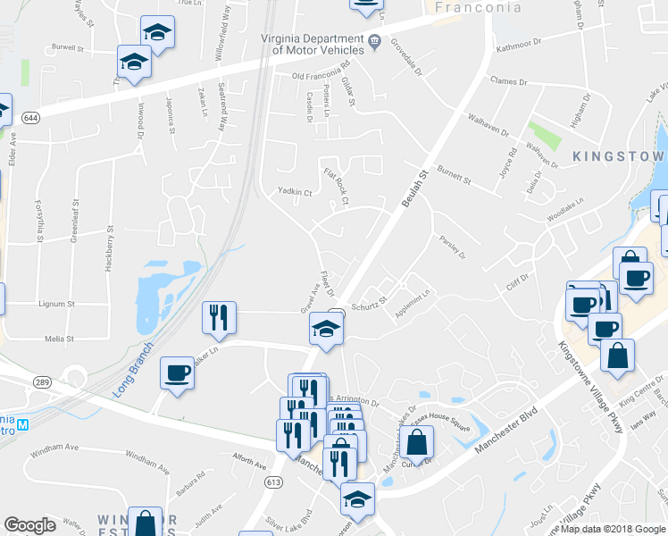 map of restaurants, bars, coffee shops, grocery stores, and more near 6248 Summit Point Court in Alexandria