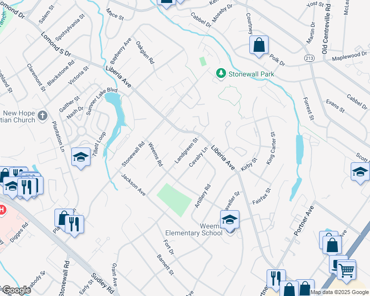 map of restaurants, bars, coffee shops, grocery stores, and more near 9196 Landgreen Street in Manassas