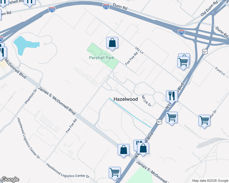 map of restaurants, bars, coffee shops, grocery stores, and more near 418 Chapel Ridge Drive in Hazelwood