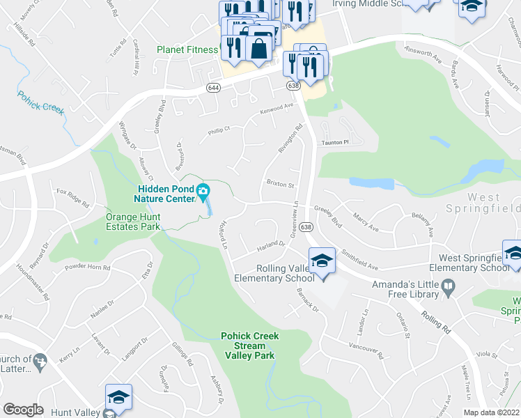 map of restaurants, bars, coffee shops, grocery stores, and more near 8315 Greeley Blvd in Springfield