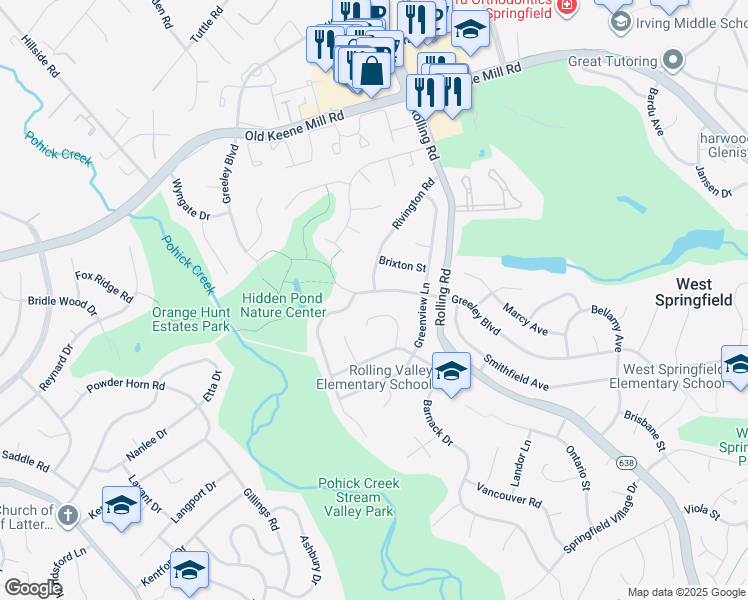 map of restaurants, bars, coffee shops, grocery stores, and more near 8315 Greeley Blvd in Springfield