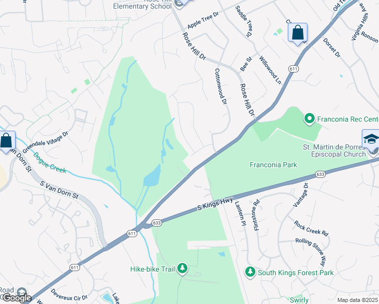 map of restaurants, bars, coffee shops, grocery stores, and more near 6522 Haystack Road in Alexandria