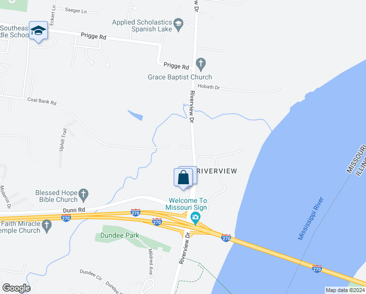 map of restaurants, bars, coffee shops, grocery stores, and more near 612 Coal Bank Road in St. Louis