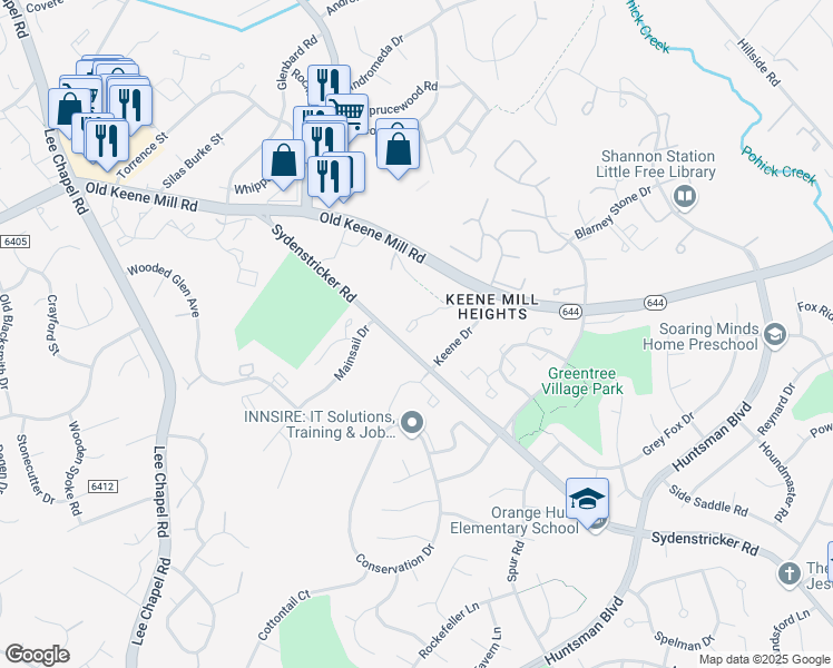 map of restaurants, bars, coffee shops, grocery stores, and more near 6629 Westbury Oaks Court in Springfield