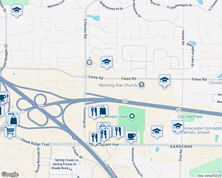 map of restaurants, bars, coffee shops, grocery stores, and more near 200 Stonewall Creek Drive in O'Fallon