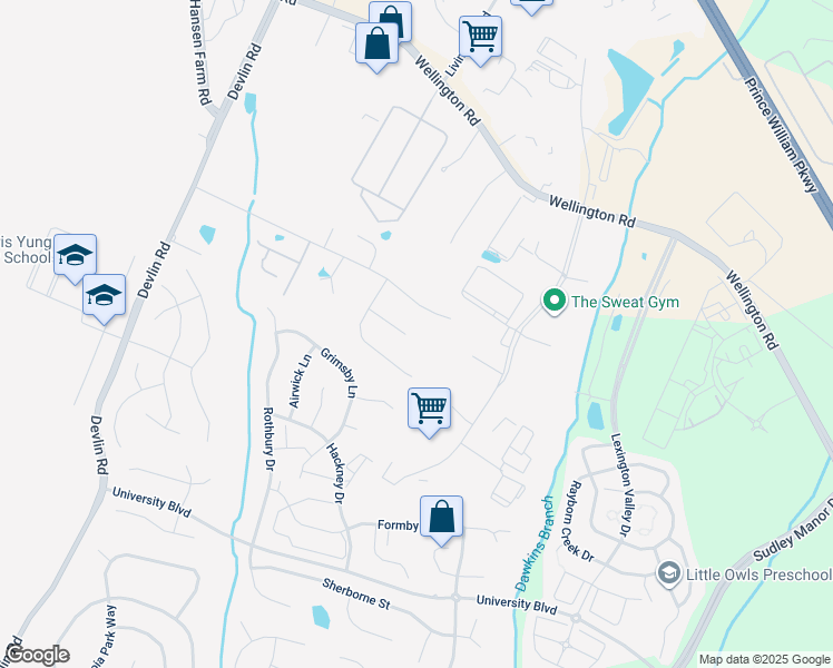 map of restaurants, bars, coffee shops, grocery stores, and more near 12076 Hartwood Meadow Pl in Bristow