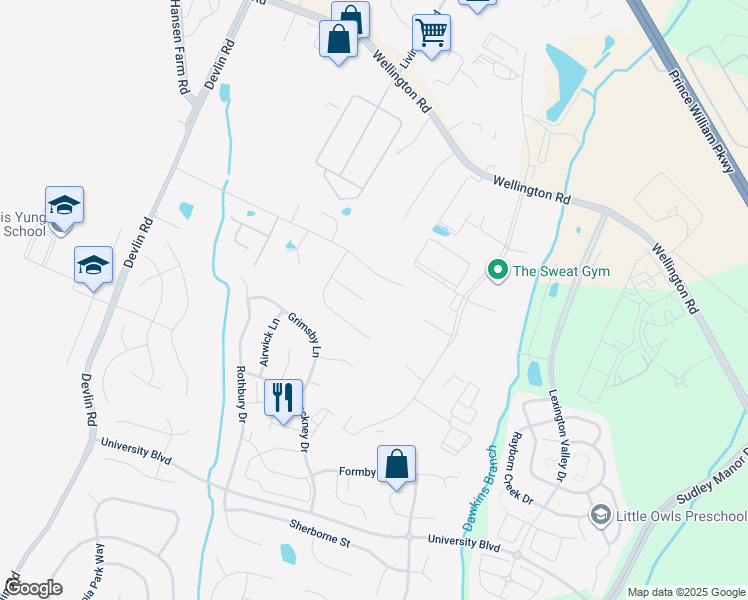 map of restaurants, bars, coffee shops, grocery stores, and more near 12076 Hartwood Meadow Pl in Bristow