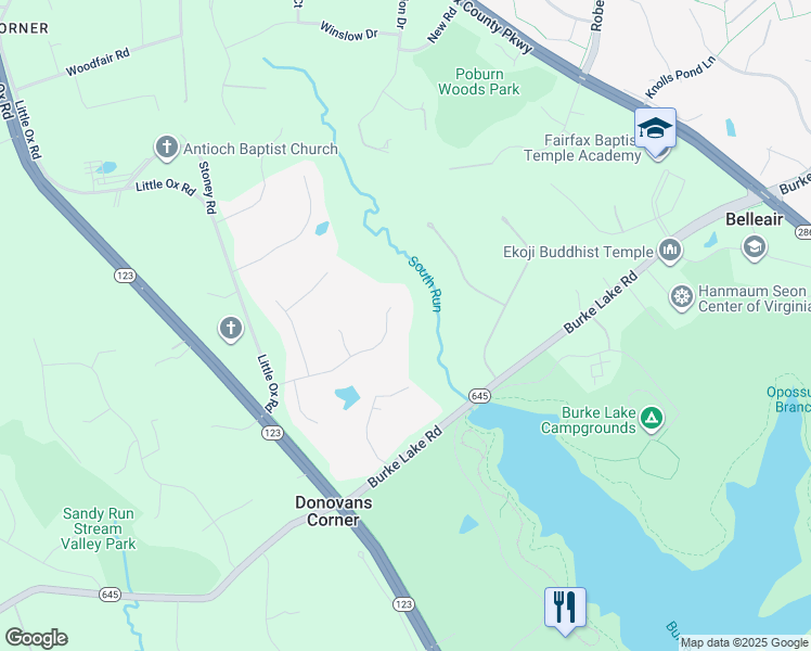 map of restaurants, bars, coffee shops, grocery stores, and more near 10607 Donovans Hill Drive in Fairfax Station