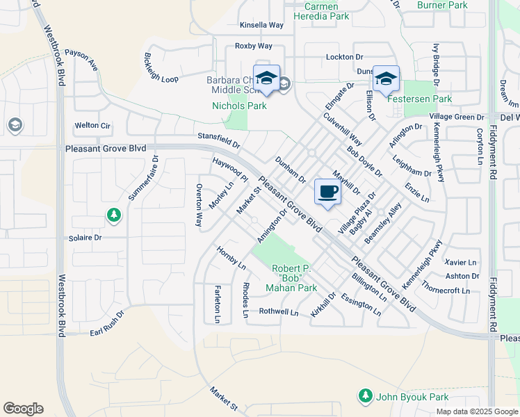 map of restaurants, bars, coffee shops, grocery stores, and more near 2351 Wharton Lane in Roseville