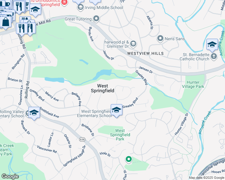 map of restaurants, bars, coffee shops, grocery stores, and more near 6718 Deland Dr in Springfield