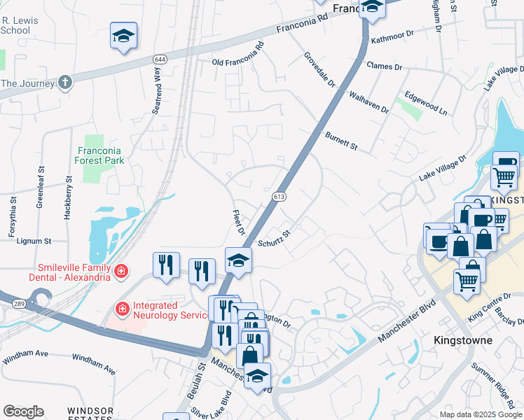 map of restaurants, bars, coffee shops, grocery stores, and more near 6264 Summit Point Court in Alexandria