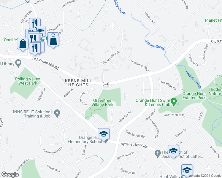 map of restaurants, bars, coffee shops, grocery stores, and more near 8935 Park Forest Drive in Springfield