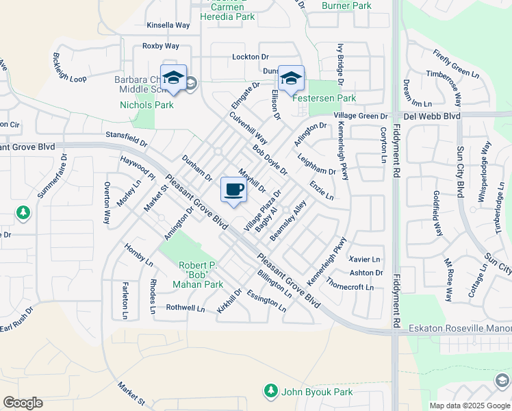 map of restaurants, bars, coffee shops, grocery stores, and more near 4017 Parkmoor Lane in Roseville