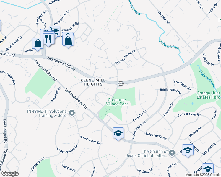 map of restaurants, bars, coffee shops, grocery stores, and more near 9002 Fox Grape Lane in Springfield