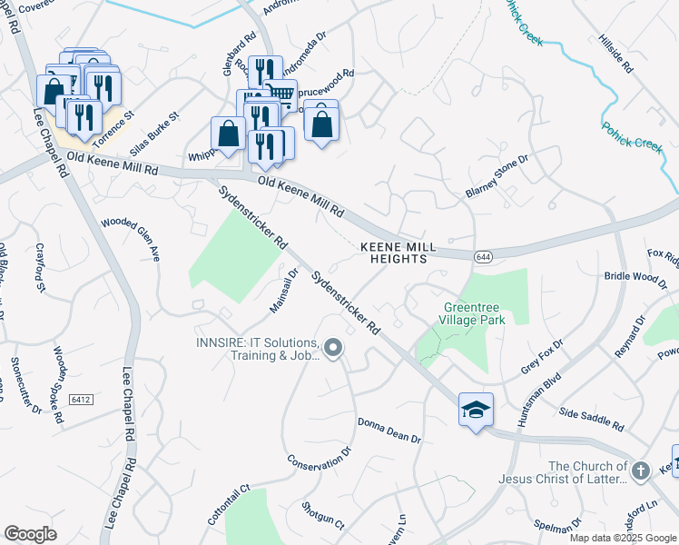 map of restaurants, bars, coffee shops, grocery stores, and more near 6625 Westbury Oaks Court in Springfield