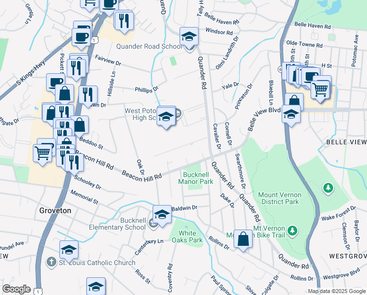 map of restaurants, bars, coffee shops, grocery stores, and more near 2301 Stokes Lane in Alexandria