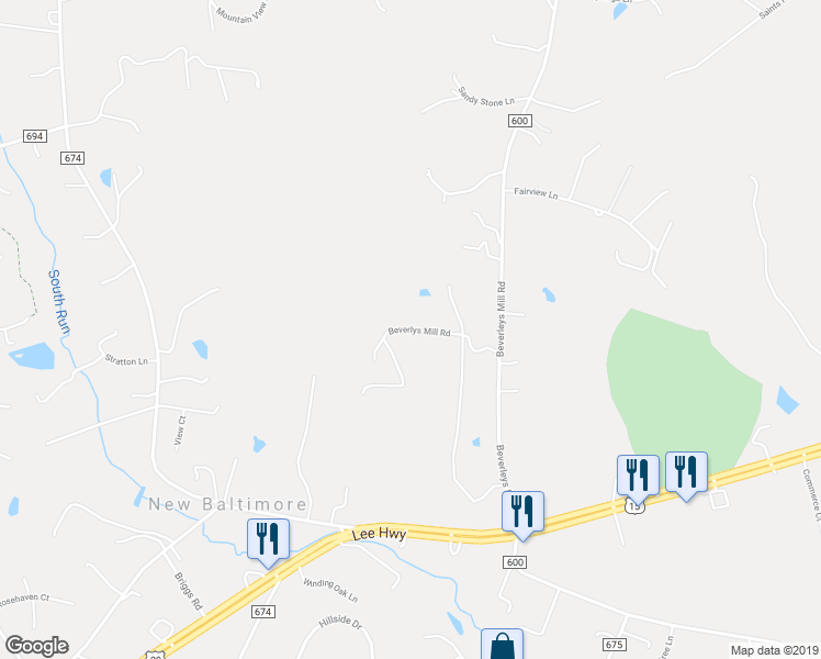 map of restaurants, bars, coffee shops, grocery stores, and more near Beverlys Mill Road in Broad Run